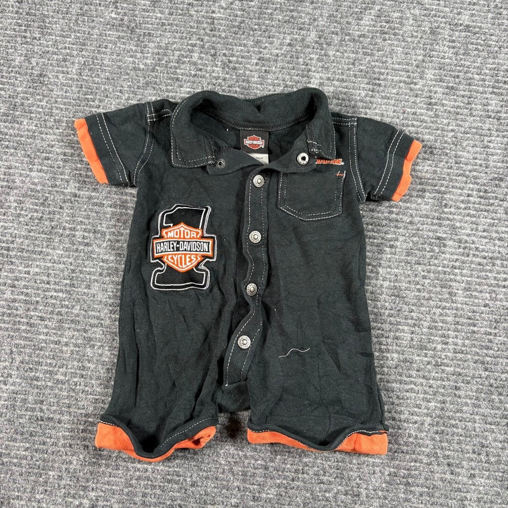 Harley-Davidson Romper Baby Unisex 0-3M Black Good Biker Snap Front Logo